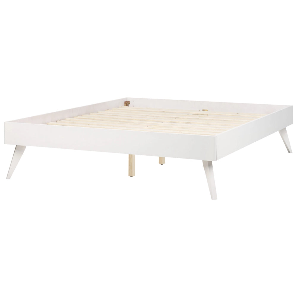 Letto in Legno bianco con Rete a Doghe Gambe in Legno 140 x 200 cm stile rustico camera da letto