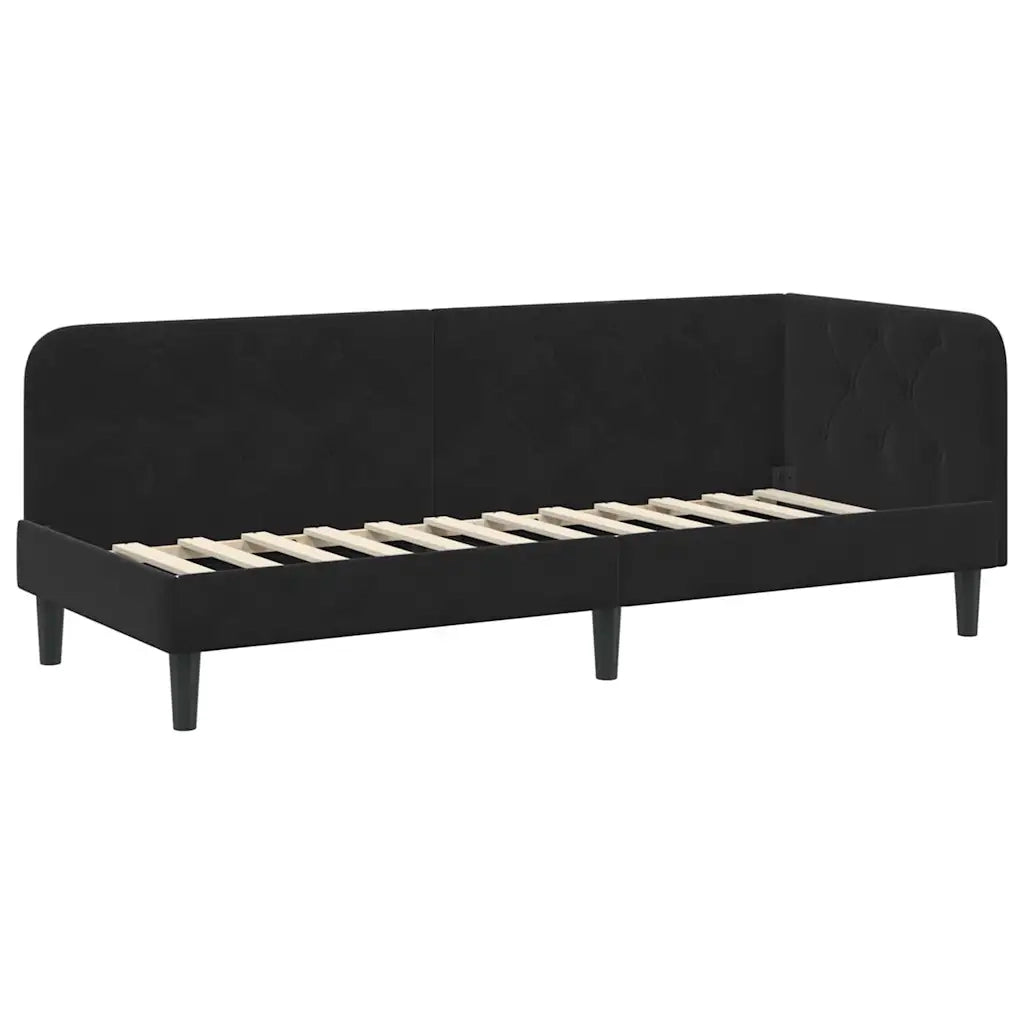 Letto singolo | Letto per adulti | Cornice del letto ad angolo Nero 80 x 200 cm Velluto