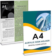 Set di sostegni per tavolo trasparenti - Supporti per biglietti di prezzo in acrilico - Set da 2 - Sostegni T per pubblicità - Carte dei menu - Brochures - Supporti per foto - Adatti per formati A4 - Trasparenti 21 x 29,7cm.