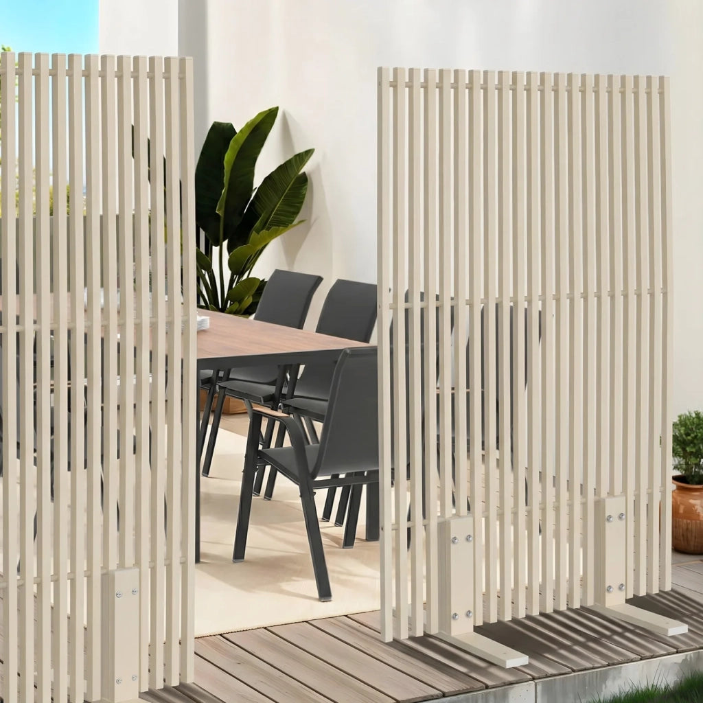 IDMarket - Schermo perforato per esterni decorativo claustra 80 x 150 cm beige lamelle verticali in metallo