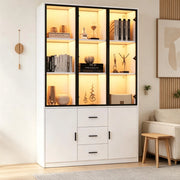 Vetrina alta 120x30x200 cm in truciolare bianco con LED RGB; 3 cassetti e 5 ante