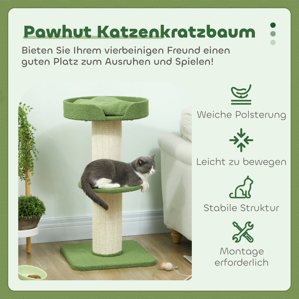 Albero tiragraffi per gatti con lettino e piattaforma ¨C zephmum ¨C 91cm lana verde