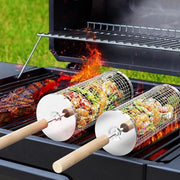 Set di Cestini Rotolanti per Griglia a 2 pezzi - 24cm x 10cm - Reticolo per Verdure per Griglia all'aperto - Accessori per BBQ in Acciaio Inox a Cilindro