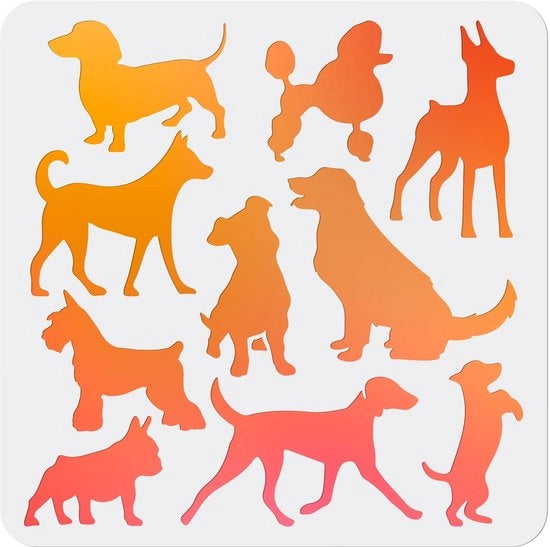 Stencile per cani Herbruikbaar 30 × 30 cm - Scheda flessa - Modelli vari per cani - Progetto DIY Creativo - Stencil per dipingere