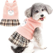 Giubbotto da caccia per cani piccoli con pelo morbido e caldo, con anello D, ideale per il tempo freddo, con motivo a orso carino, rosso.