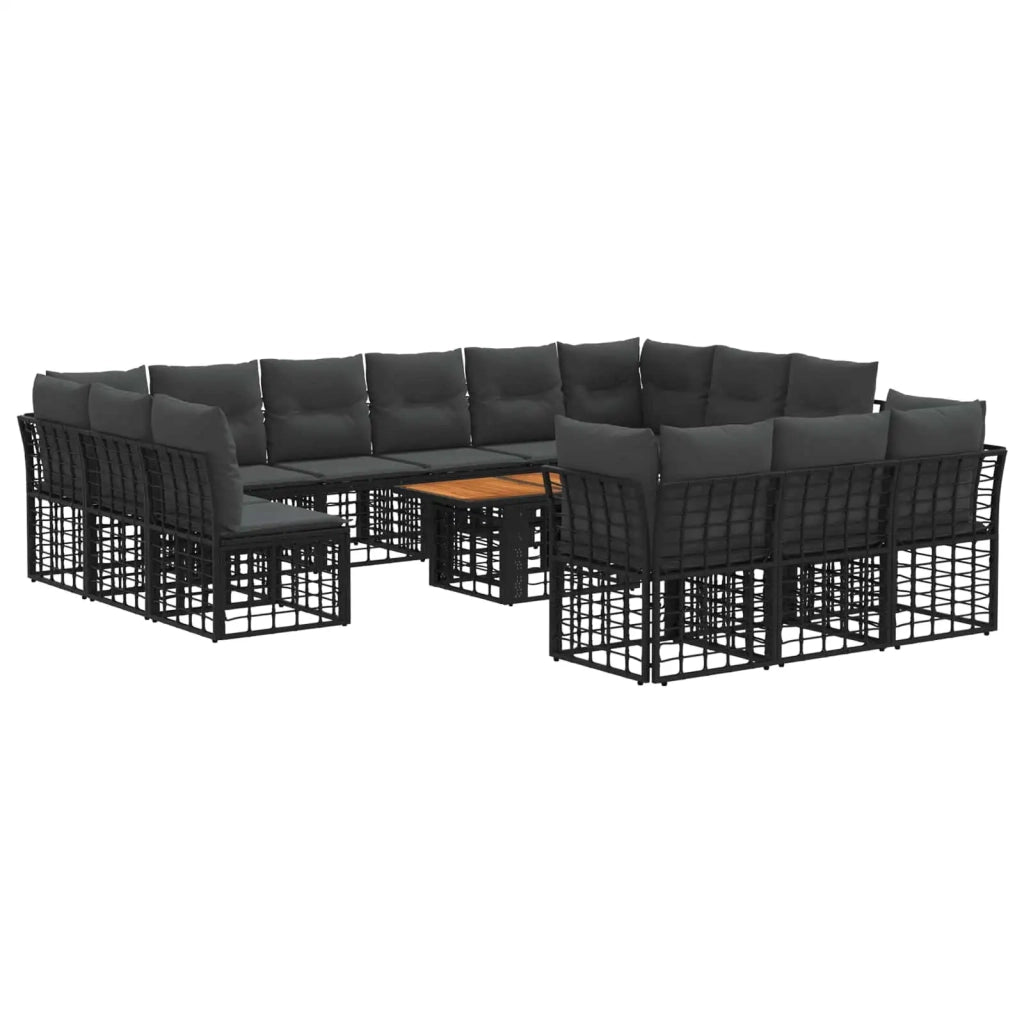 Set Divano da Giardino 14 pz Nero e Grigio scuro polyrattan 3437923