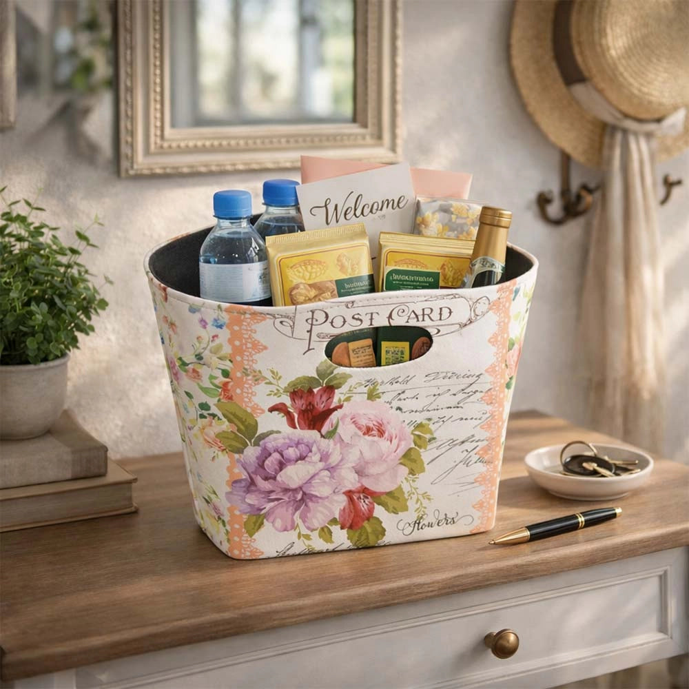 Borsetta Contenitore Flowers con manici fantasia floreale cm 28,5 x 11 x h 23,5