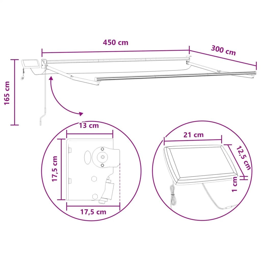 Tenda retrattile manuale con LED Grigio chiaro e bianco 3426207