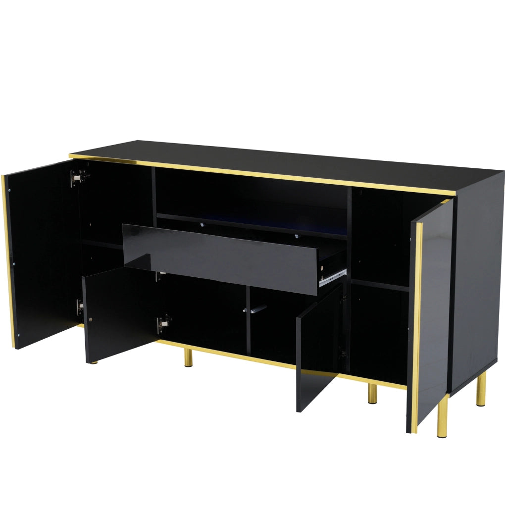 credenza 150x40x80 cm nera – contenitore LED con 4 ante