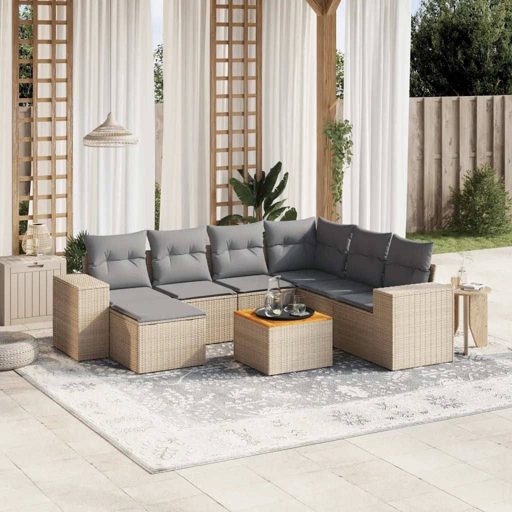 Set Divano da Giardino 8 pz con Cuscini Beige in Polyrattancod mxl 89800