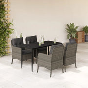 Set da Pranzo da Giardino 5 pz con Cuscini in Polyrattan Grigiocod mxl 86898