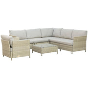 SALOTTO DA GIARDINO 7 PEZZI MODULABILE IN RATTAN PE CON CUSCINI, BEIGE