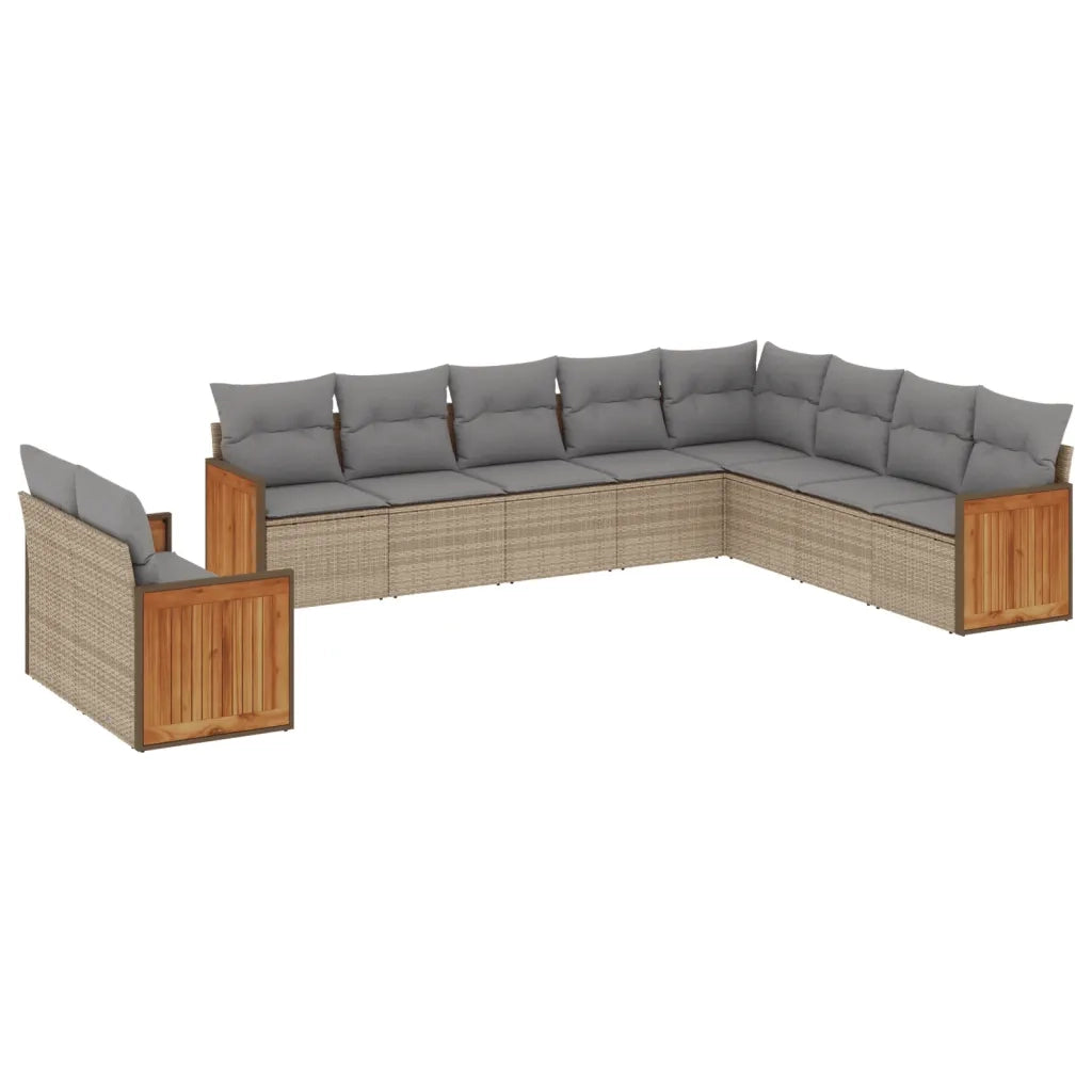 Set Divano da Giardino 10 pz con Cuscini Beige in Polyrattan 3227795