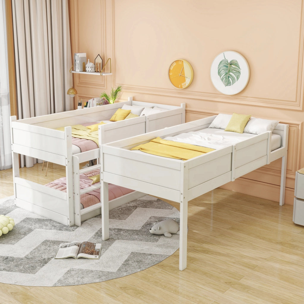 Letto a castello bianco in legno massello con funzione trasformabile 90x200 cm