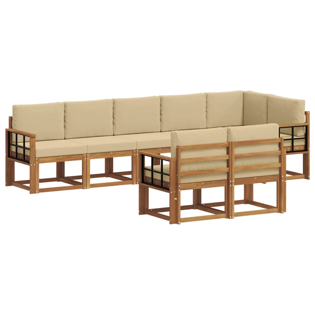 Set di divani da esterno con cuscino 8 pcs Naturale e Beige