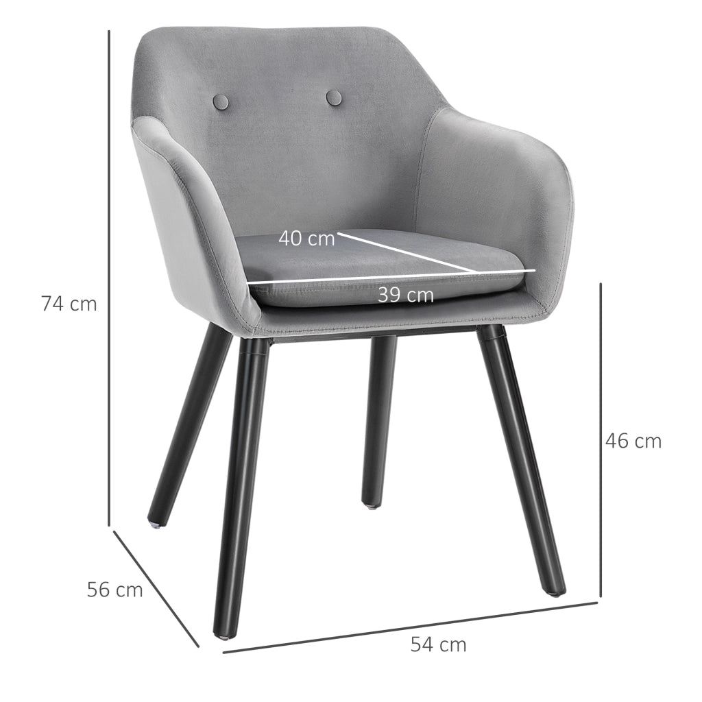 Set di 2 Sedie per Sala da Pranzo con Braccioli Imbottite e in Velluto, 54x56x74cm, Grigio