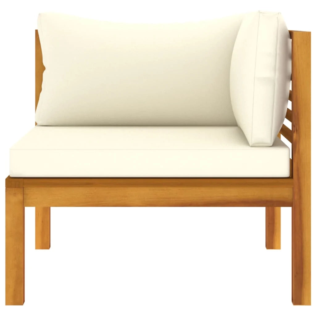 Divano da giardino a 2 posti con cuscino color crema legno massello di acacia 02_0013221