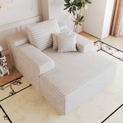 Divano modulare in velluto a coste bianco, seduta profonda, senza montaggio, 115×159 cm