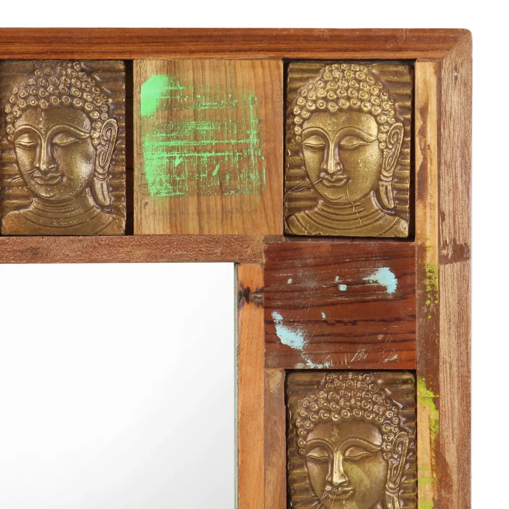 Specchio Decorato con Buddha 80x50cm Legno Massello di Recupero 321814