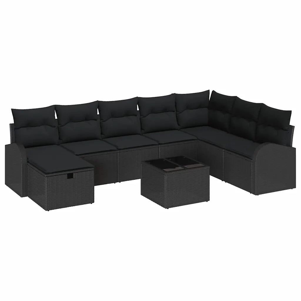 Set di divani con cuscino con archiviazione Nero polyrattan 3359142