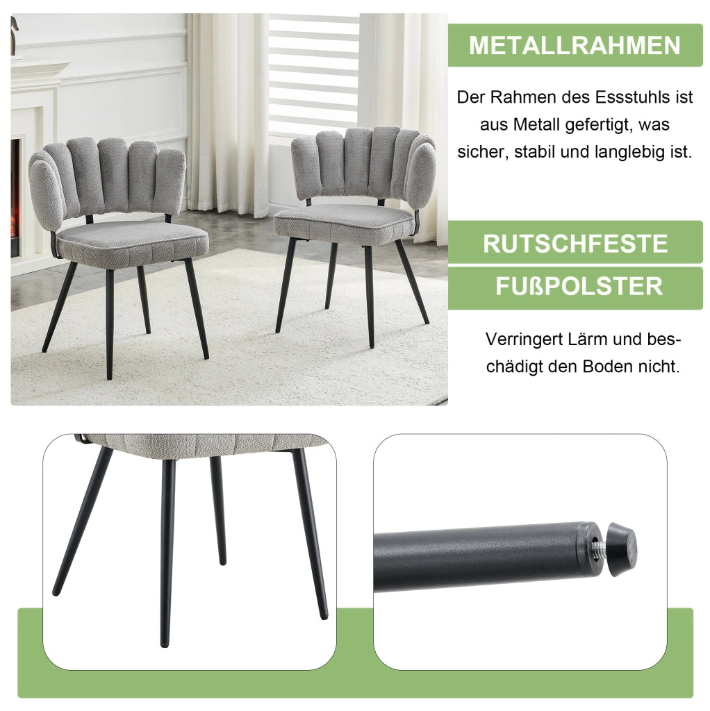 Sedia da pranzo con schienale a ventaglio in velluto testurizzato; 80 cm; grigio chiaro e nero