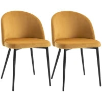 Set di 2 Sedie per Sala da Pranzo e Cucina Imbottite in Velluto, 49x50x77cm, Giallo