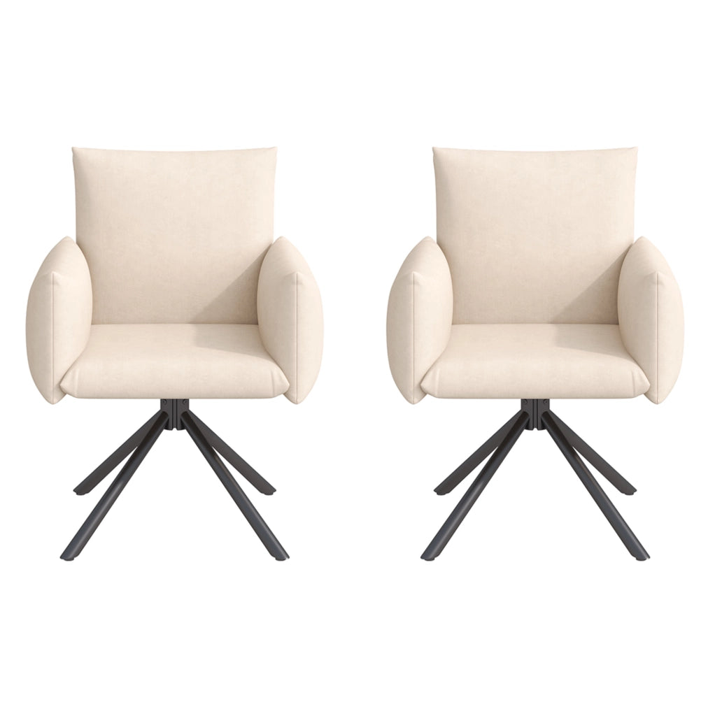 Set di 2 sedie girevoli beige in velluto con braccioli