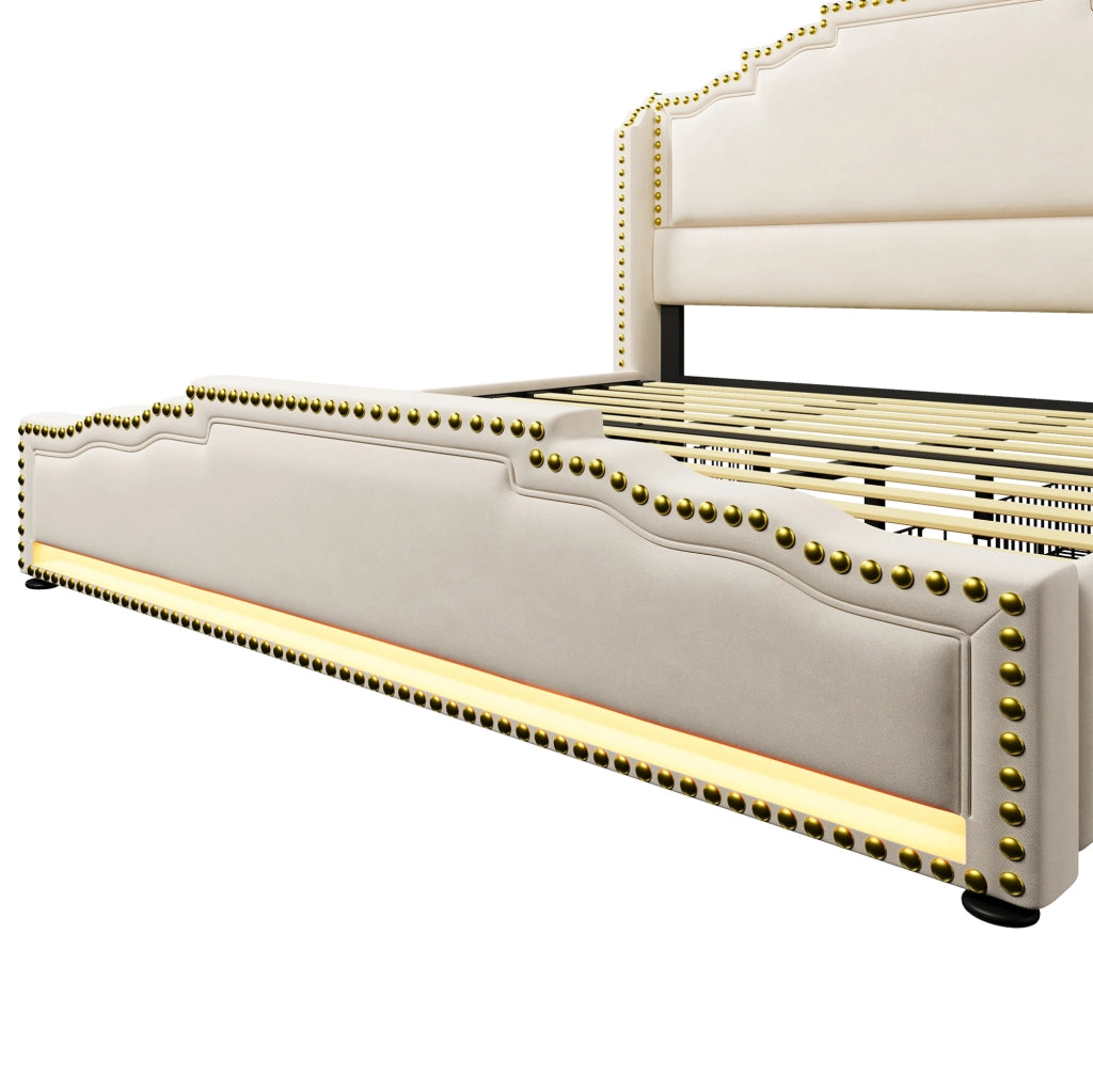 Letto matrimoniale 180x200 con 4 cassetti, LED e porte USB-C