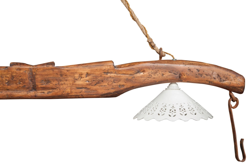 Biscottini Giogo lampadario in legno massello di tiglio finitura noce Made in Italy