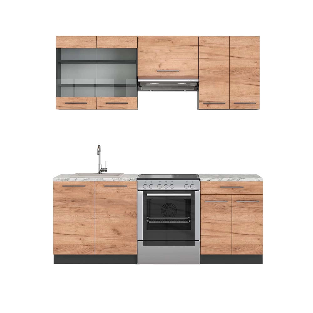 Cucina componibile Fame-Line Rovere dorato/Antracite 200 cm, PL Marmo Vicco
