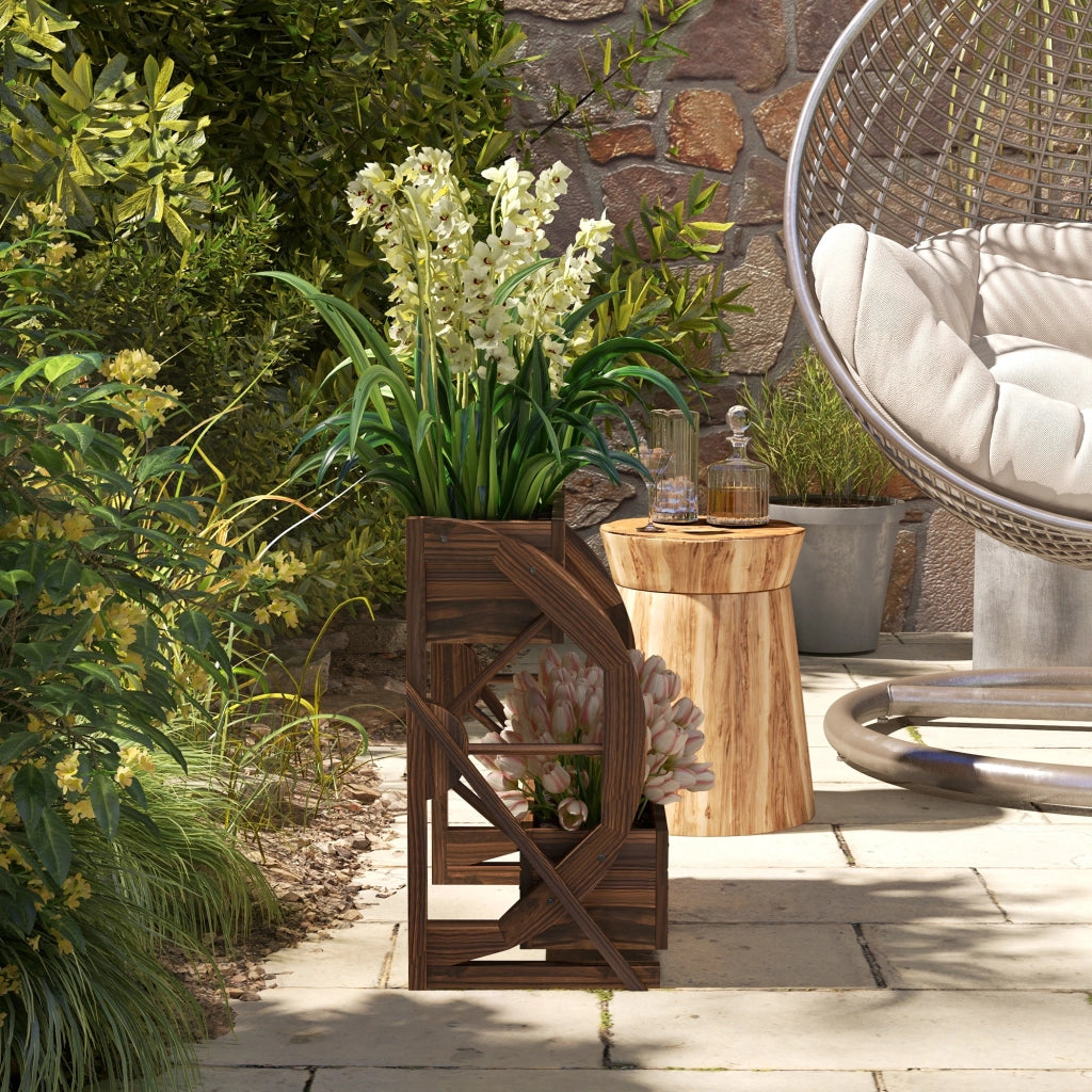 Fioriera a 2 Livelli con Ruote in Legno per Esterno ¨C Zephmum ¨C 55x32x56 cm