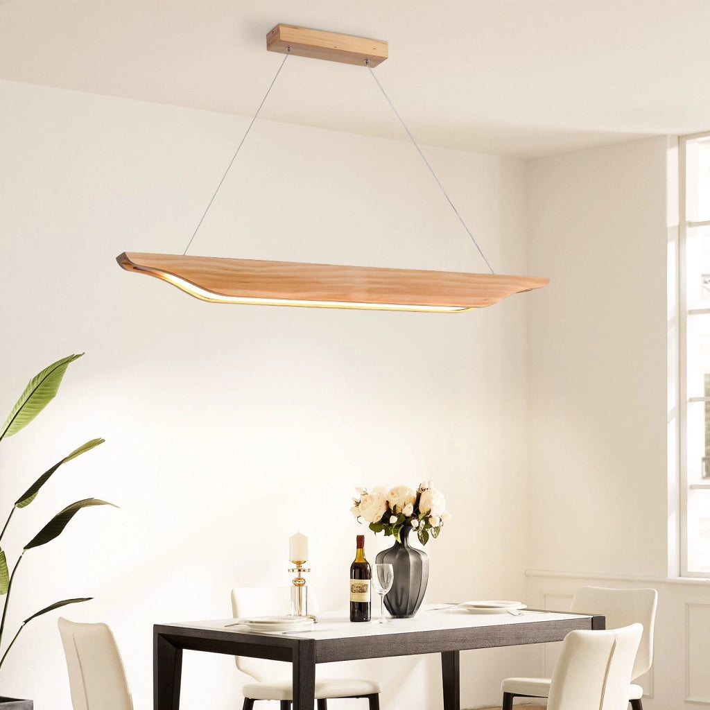 Lampada a sospensione ZMH moderna in legno da 90 cm per sala da pranzo dimmerabile con telecomando