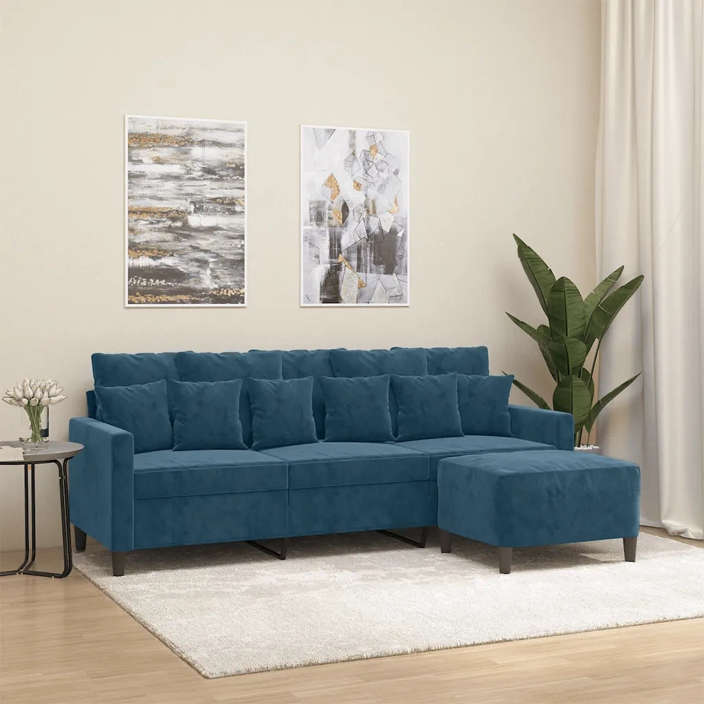 Divano a 3 Posti con Poggiapiedi Blu 180 cm in Vellutocod mxl 118958