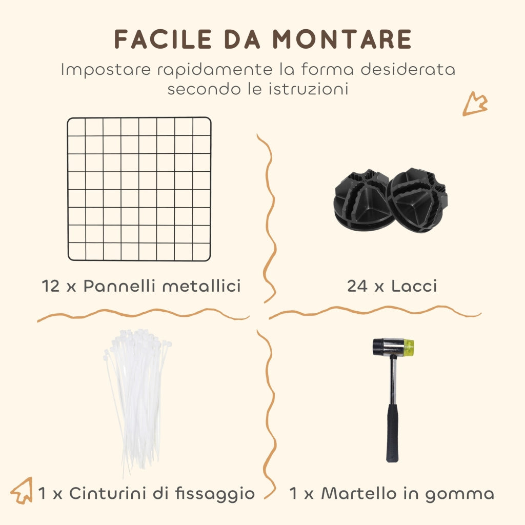 EasyComfort Recinto per Animali di Piccola Taglia Modulabile con Pannelli e Accessori, Gabbia per Ricci da Interno in Metallo, per Porcellini d'India e Ricci, 106x73x36 cm, Nero