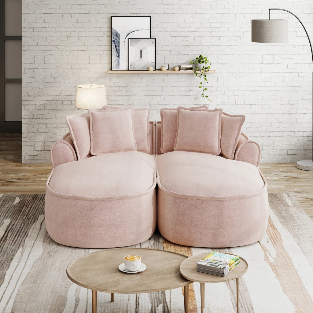 Divano modulare convertibile a 2 moduli senza struttura con design ergonomico in ciniglia rosa 122 cm