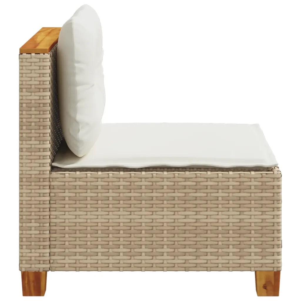 Divano Giardino Senza Braccioli con Cuscini Beige in Polyrattan