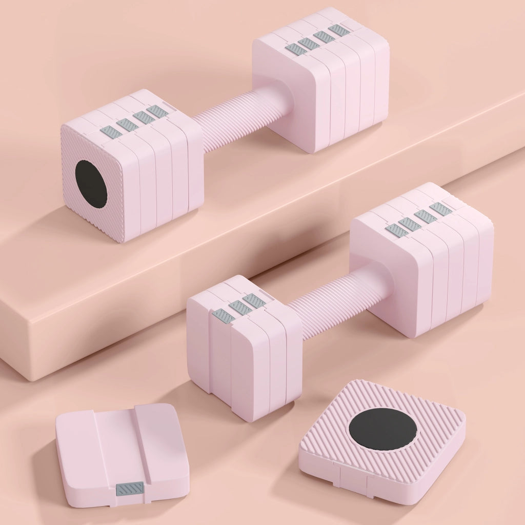 Set 2 Manubri Pesi Quadrati e Antiscivolo da 5 kg con Piastre Rimovibili in Acciaio e ABS Rosa