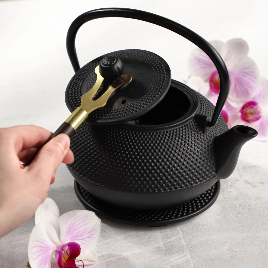 Teiera in ghisa KADAX con infusore per tisane, capacità 850 ml + 2 tazze, colore nero.