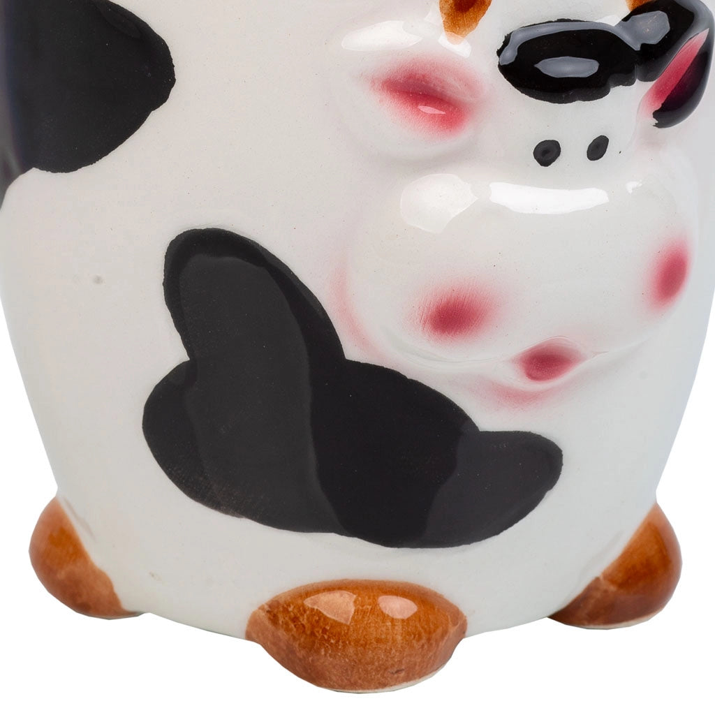 Portapenne mucca in ceramica nera d7,5x10h