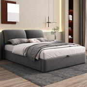 Letto imbottito 140x190 cm con contenitore idraulico e 3 cassetti in velluto grigio