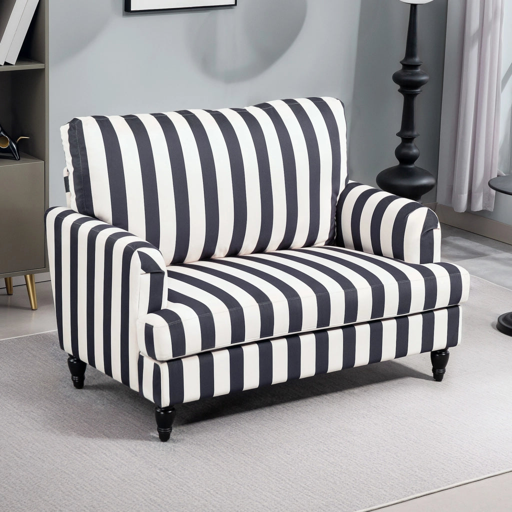 Poltrona da Salotto con Seduta Ampia in Velluto a Righe con Molle a S, 115x82x82 cm, Nero e Bianco