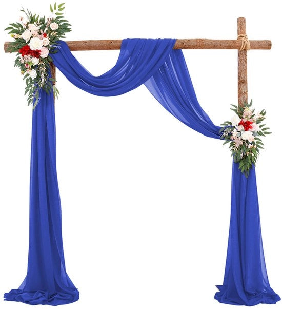 Slender Chiffon, tenda da sposa con nastri, tessuto chiffon drappeggiato per decorazione cerimoniale, sfondo, tenda da festa di seta - Blu Reale - 75*600cm