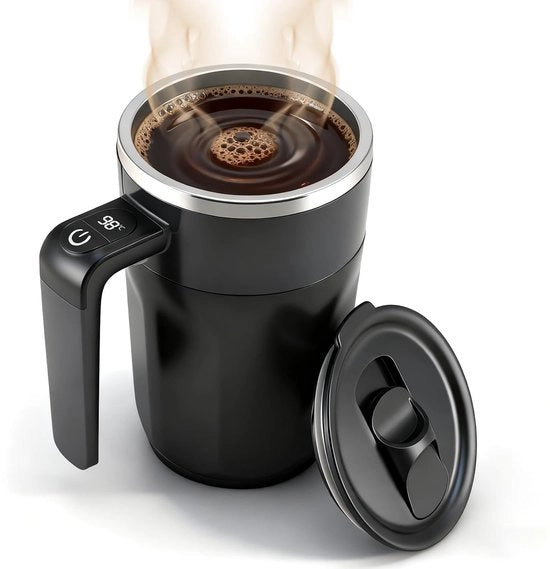 Moka elettrica con display di temperatura e agitazione automatica, moka ricaricabile con coperchio, adatta per caffè, latte e altri liquidi, colore nero.