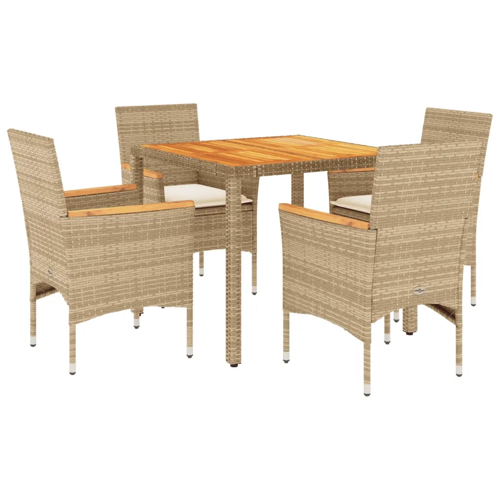 Set Pranzo da Giardino 5 pz con Cuscini Beige Polyrattan Acacia 3278640