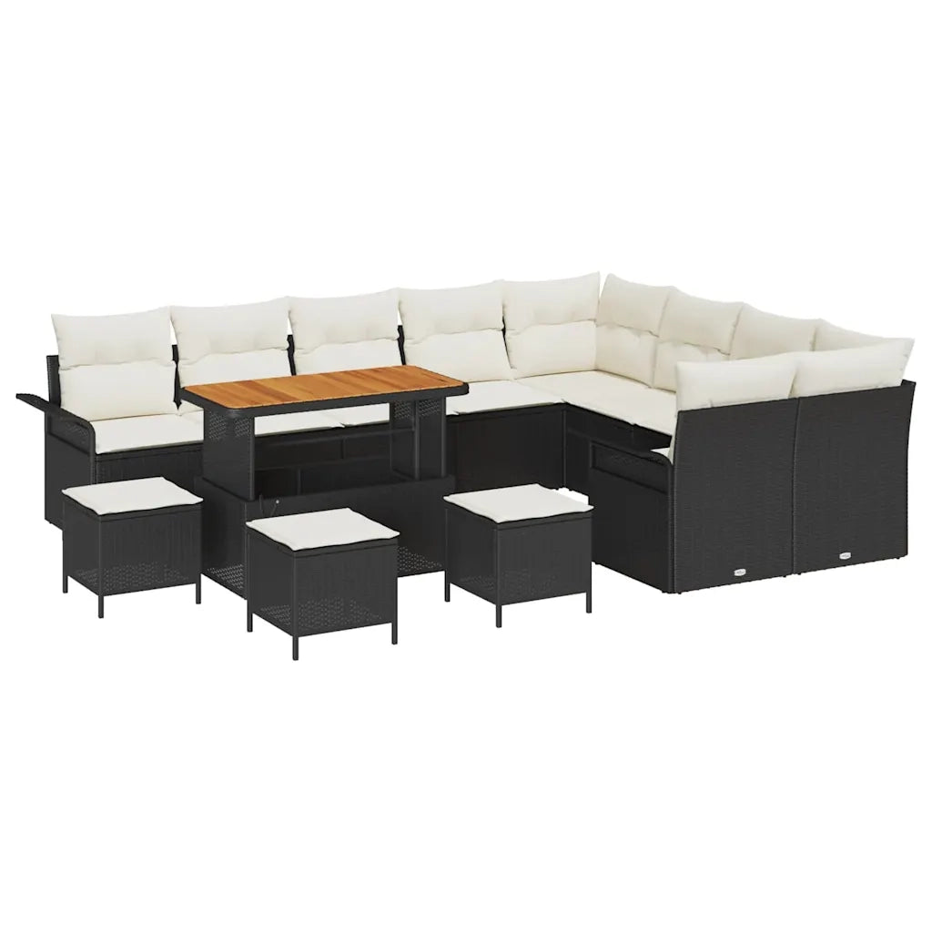 Set Divano da Giardino con cuscino 13 pcs Nero e Crema
