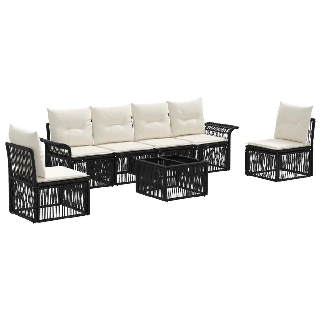 Set Divano da Giardino 7 pcs Nero polyrattan