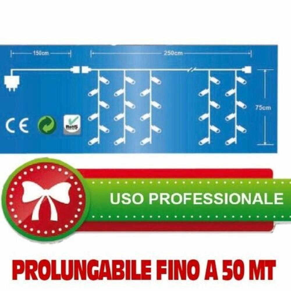 Trade Shop - Tenda Cascata Luminosa Bianco Freddo 250 X 75 Cm Prolungabile Fino A 50mt 126led -