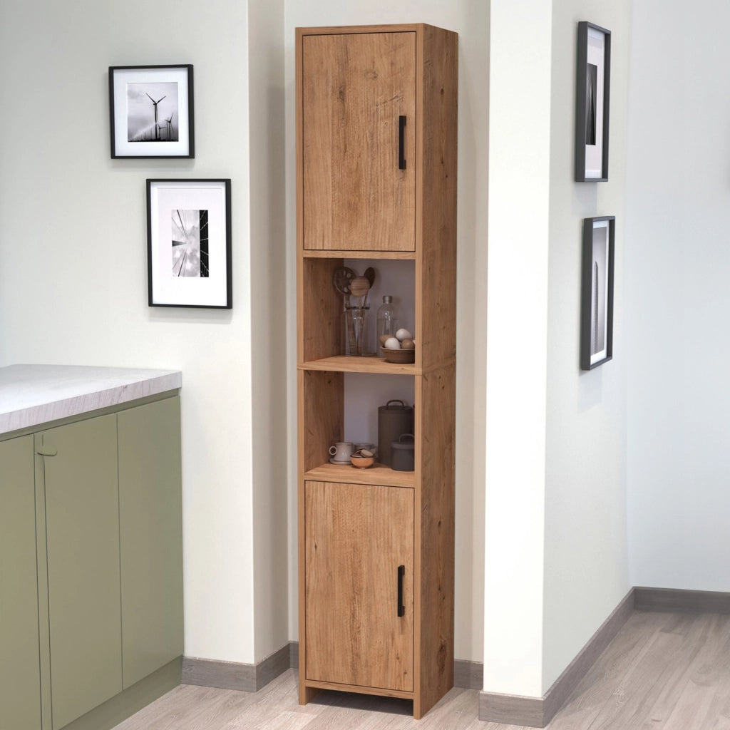 Mobile a Colonna Rautrina a 2 Ante e Scomparti Aperti 180 x 35 x 30 cm - Effetto Rovere [en.casa]