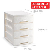 Cassettiera Organizer Effetto Rattan 4 Cassetti Bianca 26 x 35 x 36 cm