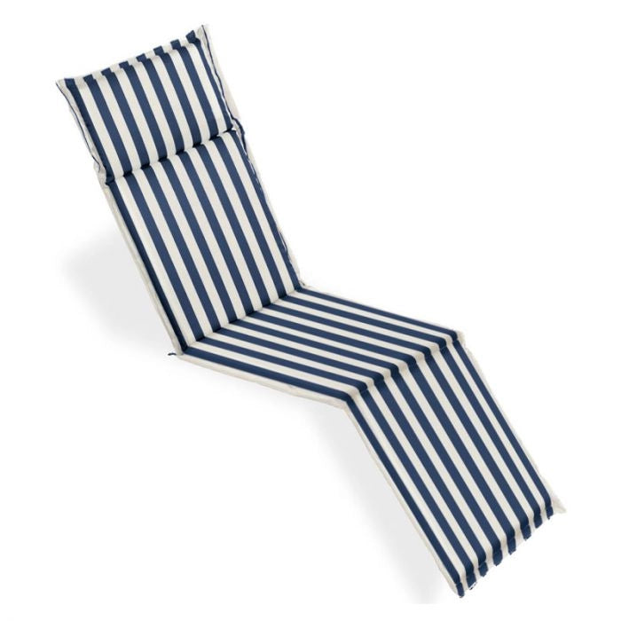 Cuscino da esterno per deckchair, 184x46 cm con volant - Cuscino Da Esterno Per Deckchair, 184x46 Cm Con Volant Fantasia Righe&righe (righe Bianche/verdi) Colore: Bianco / Blu